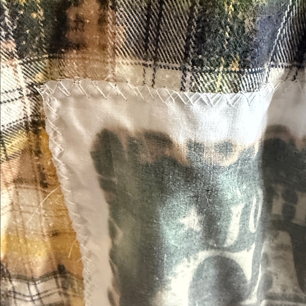 Plaid Flannel Shirt ( Bleach Accents) with Johnny Cash stitched Appliqué - Picture 6 of 8